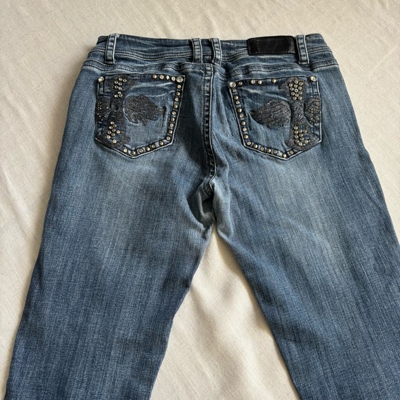 L.A. Idol USA Rhinestone Pocket Distressed Slim Low Rise Jeans Women’s Sz 11 - Picture 1 of 10